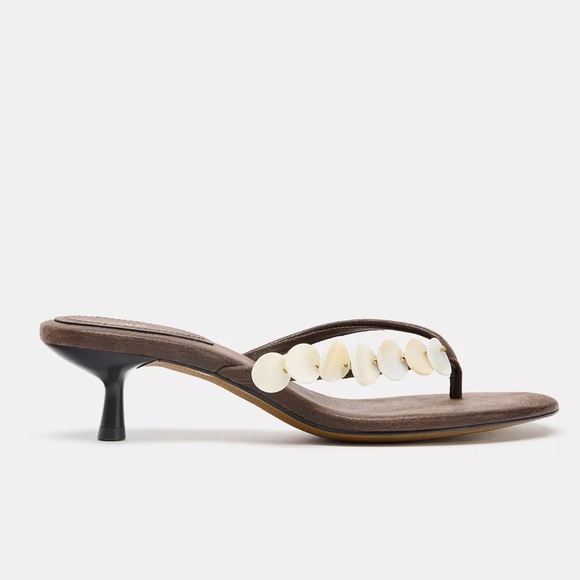 Zara NWT brown seashell sandals embellished shell - Picture 4 of 5
